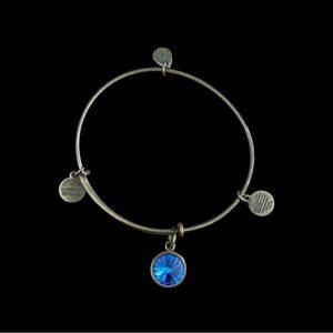 Alex and Ani September Birthstone Bracelet Metal Dangle Blue Stone Charms